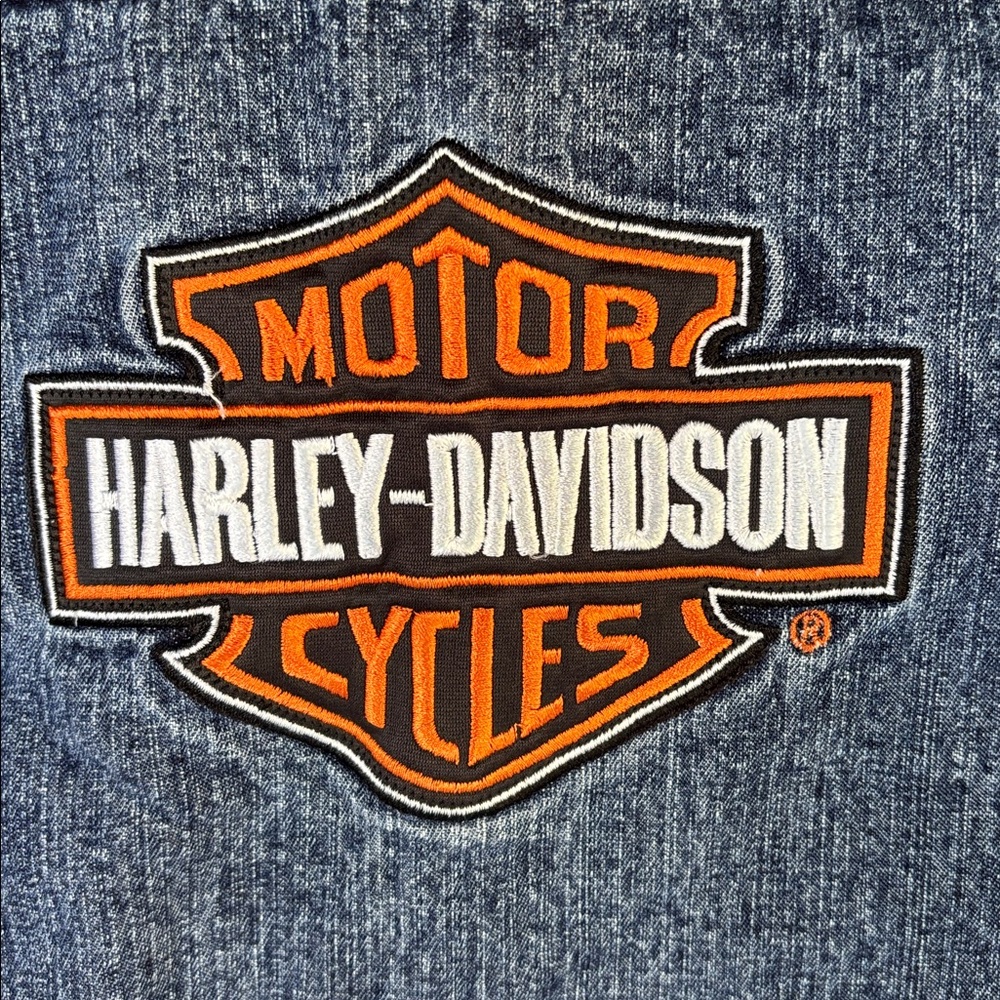 VINTAGE LIKE NEW! HARLEY-DAVIDSON DENIM BLUE JEANS JACKET & HEADWRAP SIZE 4T - Picture 10 of 16